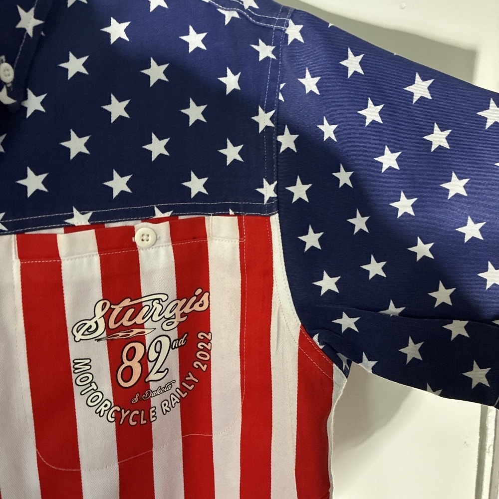 Biker Apparel Sturgis 2022 American Flag Button Up Shirt Size M NWT - Picture 12 of 12
